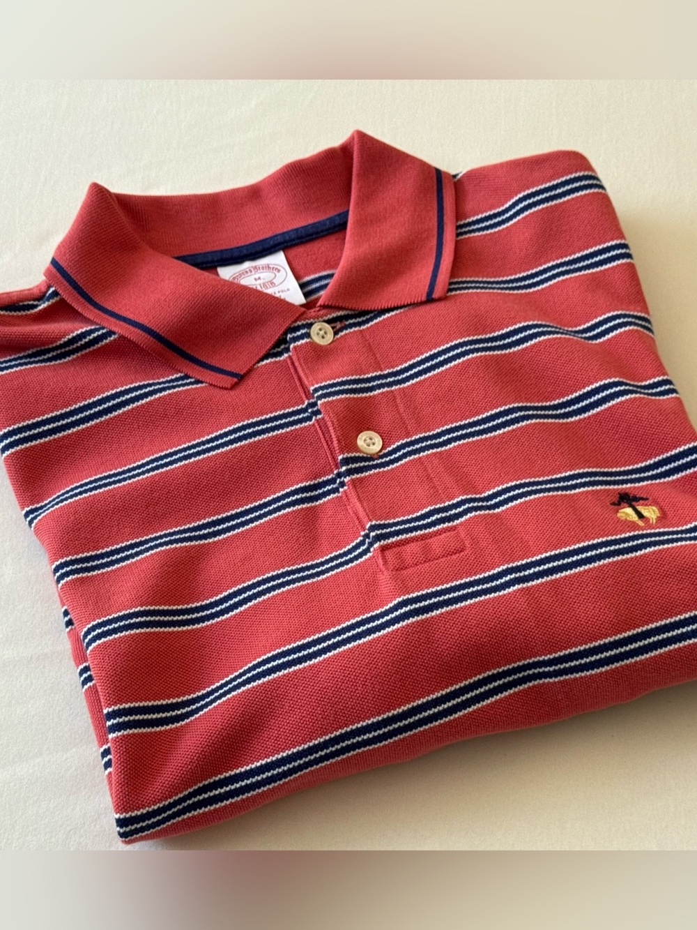 Brooks Brothers Men’s Performance Polo Medium Red Navy Striped Original Fit